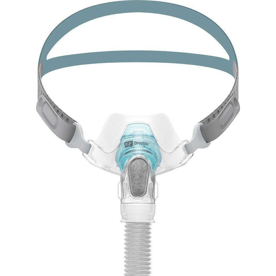 vue frontale du mask Brevida de Fisher et Paykel avec tubulure