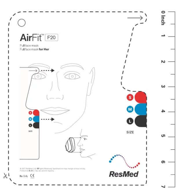 sizing chart for the F20 mask for Her