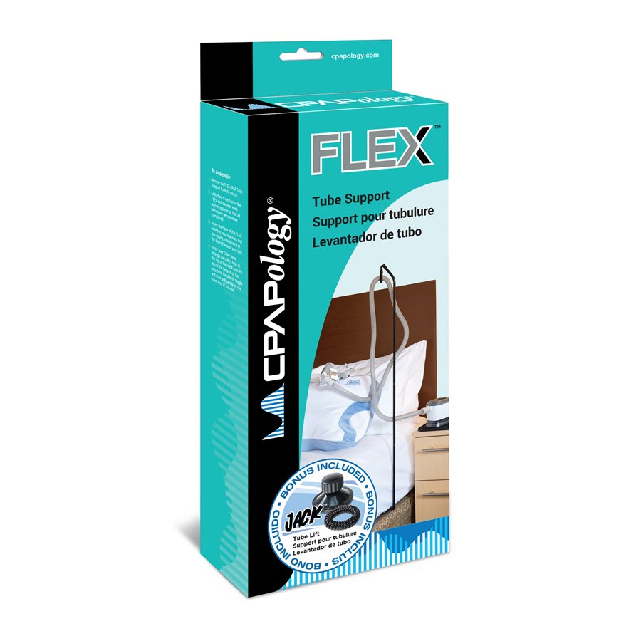 package for the Flex hose support with image showing how it is set up and bonus jack included in the package